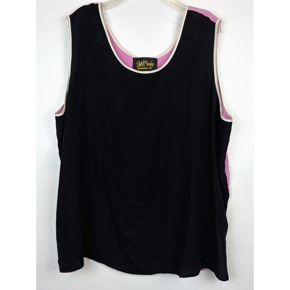Bob Mackie Wearable Art Tank Womens 3X 100% Silk Layering Sleeveless Top Black